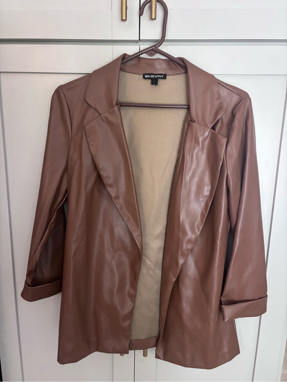 Brown Vegan Leather Blazer Jacket